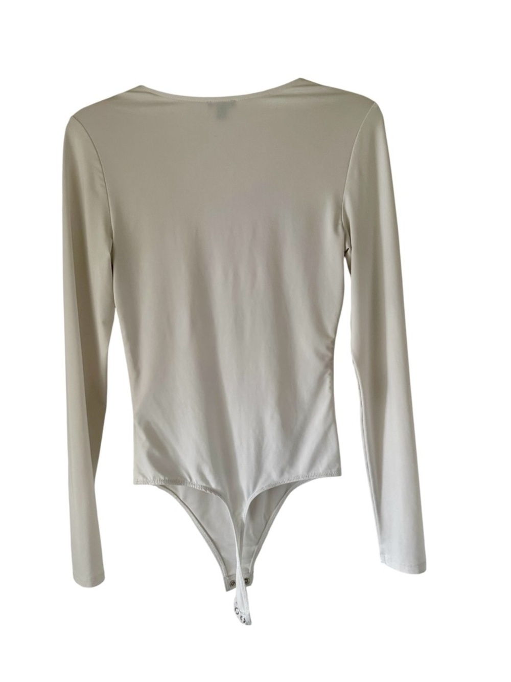Body Contour  White Light Stretch Cotton Scoop Neck Long Sleeve Bodysuit - Picture 5 of 6